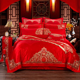 绣花夫人 双喜临门 结婚庆床品中式绣花床上用品大红色多四件套件