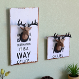 美式乡村复古鹿头木板画壁饰壁挂奶茶店咖啡厅家居墙面装饰品挂画