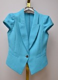 百丝BAISI 专柜正品2015夏 OL通勤蓝绿色修身女装外套ABA504501