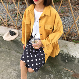 韩国休闲装韩版女装新款时尚灯芯绒外套大口袋中长款长袖开衫8598