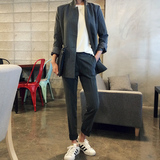 2015韩国代购秋装新款竖条纹休闲显瘦小西装外套休闲小脚裤套装女