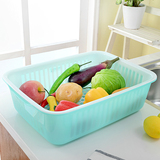 厨房果蔬多用盆双层滴水沥水篮方形 大号洗菜蓝加高塑料盆加厚