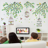 三代墙贴床头客厅卧室电视墙贴背景装饰可移除墙贴纸贴树枝鸟笼