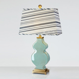 现代美式法式地中海优雅蓝色陶瓷铜葫芦创意设计师样客厅卧室台灯