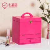 弘艺堂木质化妆箱韩国手提化妆品饰品收纳盒带镜子创意专业梳妆盒