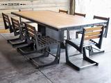 可米可昕美式工作台实木桌子铁艺餐桌长方形简约书桌办公桌工业风