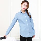2016春季常规款新款女装上衣纯色韩版方领衬衣直筒通勤大码衬衫
