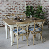 美式纯实木餐桌欧式做旧餐桌酒吧KTV咖啡厅桌椅法式简约风格桌椅