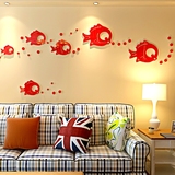 力3d立体墙贴画 儿童房卧室卡通房间背景墙装饰小鱼镜面水晶亚克