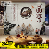 中式3D立体茶馆茶道茶艺文化茶叶店茶庄壁画茶室背景墙纸壁纸定制