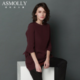 Asmolly2016夏装新款女装桑蚕丝衬衣宽松中袖中长款真丝衬衫上衣
