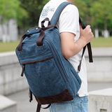 学院风双肩包 男韩版潮流帆布背包 学生书包电脑包 休闲旅游包包