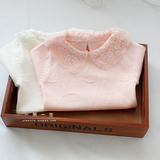 日系秋冬婴儿宝宝0-1-2-3岁女童装蕾丝翻领纯棉针织衫毛衣打底衫