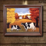 油画会所挂画奶牛主题装饰画多种外框有框画奶牛牧场