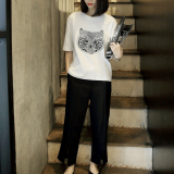 EKOOL 宽松猫头鹰刺绣短袖T恤 韩版夏季休闲显瘦打底衫女 2件包邮