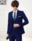 OMAX品牌 西服套装男韩版修身三件套商务休闲职业正装西装新郎伴