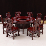 非洲酸枝木圆桌红木餐桌椅组合中式非酸木家具象头大圆台实木饭桌