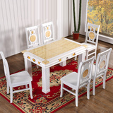 【三包到家】澜碧诗 现代小户型长方形实木大理石白色餐桌椅组合