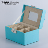T400 特别定制木质双层带锁手饰品首饰收纳盒 粉色/蓝色 首饰盒