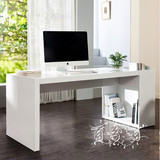 简约现代书桌家用电脑桌台式办公桌写字台 白色烤漆书桌书柜组合