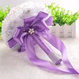 新娘手捧花 结婚礼物 婚庆用品韩式 带水钻绸缎带手捧花球