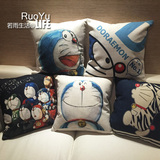 日式动漫卡通棉麻抱枕机器猫哆啦A梦亚麻抱枕套儿童靠枕沙发靠垫