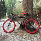 死飞自行车男女学生款24寸26寸双碟刹高碳钢荧光复古活飞公路单车