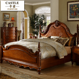 美式雕花双人大床1.8米欧式实木罗马柱子床深色卧室小结婚床1.5m