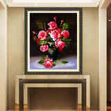 印花十字绣3d玫瑰花瓶新款客厅餐厅油画十字绣花瓶花卉系列钻石绣