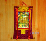 藏式四臂观音唐卡挂画87cm双层装裱西藏织锦布艺鎏金佛像画装饰画