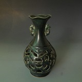 五代瓷庄 后周柴窑绿釉镂空花口瓶 仿古瓷器古董古玩收藏摆件