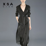 XSA2016新款秋装V领性感时尚套装裙欧洲站修身显瘦七分袖两件套女