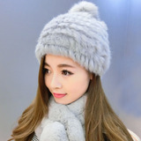 韩版秋冬季保暖女士兔毛皮草帽子兔毛帽子女毛线帽甜美潮球球帽