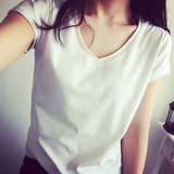 T恤女夏新款纯色V领短袖体恤韩版潮学生bf宽松大码显瘦半袖上衣服