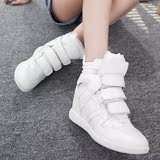 韩国同款内增高7cm显瘦魔术贴休闲女鞋2015秋款白色 高帮运动单鞋