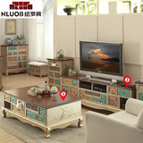 nluob纽罗宾美式田园客厅茶几电视柜组合实木乡村彩绘成套装家具