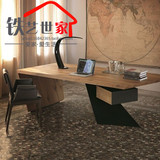 美式LOFT铁艺实木台式电脑桌创意复古老板桌椅书桌办公桌大班台