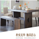 美式实木餐桌小户型餐桌椅现代简约餐桌椅组合复古实木餐桌椅长桌