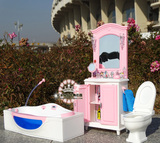 新芭比娃娃洗澡浴室浴缸+梳妆台+马桶套装礼盒 DIY过家家玩具