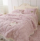 韩国正品代购 超柔粉色长绒床上用品四件套/冬季保暖冬被1米8套件