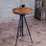 新款美式铁艺实木酒吧旋转高脚圆桌台桌复古休闲茶几升降酒吧桌椅