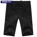 WOOG2005松紧腰五分裤男 2016夏季新款黑色短裤5分裤中裤男士马裤