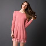 斐雪 原创设计 100%山羊绒甜美桃粉色女士纯羊绒衫连衣裙
