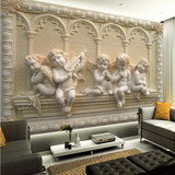沙发客厅欧式风格天使浮雕3D4D立体墙纸电视背景墙 无缝壁画布卧