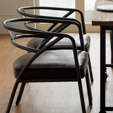 复古铁艺家具软包餐椅休闲时尚椅子 怀旧靠背扶手椅子做旧咖啡椅