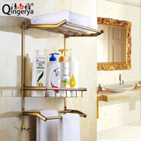 欧式仿古双层置物架浴室挂件化妆品角架卫生间创意多功能置物架铜