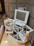 超大号韩国抽屉式化妆品收纳盒带镜带盖90度旋转实木制化妆柜箱子