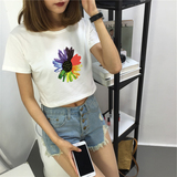 韩版夏装女装露脐短款短袖t恤学生卡通印花修身高腰打底衫女上衣