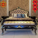 欧式床 实木双人床田园公主床新古典婚床现代绒布简约1.8米雕花床