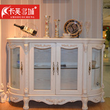 卡莫多城 欧式实木餐边柜 雕花 复古做旧 白蜡木 象牙白 储物柜
